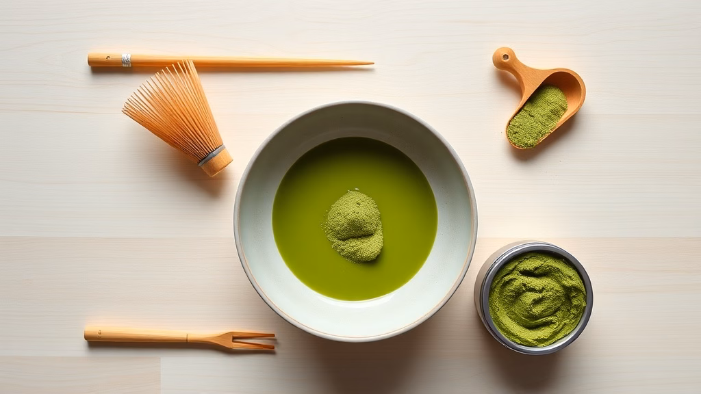 Beginner matcha set with whisk bowl scoop and powder